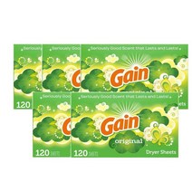 게인 패브릭 소프트너 건조기시트 120장 Gain Fabric Softener Dryer Sheets Original, 5팩