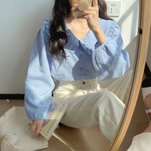 왕리본블라우스 쉬폰 결혼식 하객룩 퍼프
