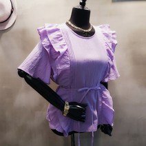여성 여자 면 프릴 리본 반팔 쉬폰 러플 화사한 시원한 여성스러운 사랑스러운 블라우스 간절기 데이트룩 데일리룩 하객룩 20대 30대 여성 블라우스