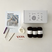 초보자용 DIY패키지 대바늘 레그워머뜨기 발토시뜨개질 [동영상포함], 브라운+크림화이트 앙고라실
