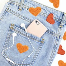 열접착 에코백 티셔츠 리폼 하트 패치 주황