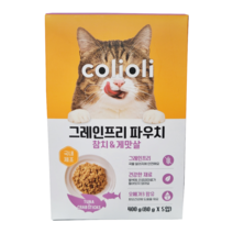 콜리올리 그레인프리 파우치 오메가3 함유 고양이간식 집사필수 고양이가 좋아하는, 80g x 5개입, 참치&게맛살