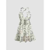 샵사이다 CIDER Medieval 그래픽 러플 헴 백리스 미니 원피스 699762