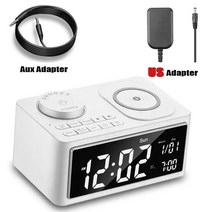 가성비-3 in 1 무선 고속충전기 프로 맥스 미니용 멀티 듀얼 디지털 알람 시계 FM 라디오, 01 White-US Plug