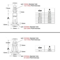 나일론 플라스틱 스탠드 오프 스페이서 리벳 푸시 인 잠금 클립 3-4mm 4.5-5.5mm 홀 용 고정 지지대 PCB, 08 RC-19