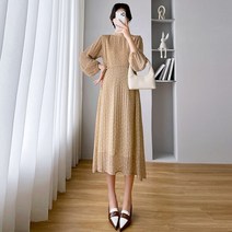 만삭 촬영 원피스 드레스 1834 봄 가을 주름 도트 프린트 쉬폰 출산 임산부를 위한 스트레이트 옷 달콤한 Ins 임신