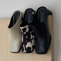 더반 블로퍼 가죽송치 미들굽 슬리퍼 스퀘어코 사무실화