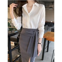 화이트블루 OL 스타일 여성용 화이트 셔츠 턴다운 칼라 포켓 우아한 작업복 여성 블라우스 탑 2023 봄