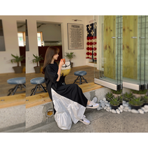 프레앙쥬 린넨 배색 캉캉 롱 원피스