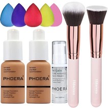 [정품] 2팩 PHOERA 파운데이션 샌드 105 및 페이스 프라이머 리퀴드 풀 커버리지, 108-Tan