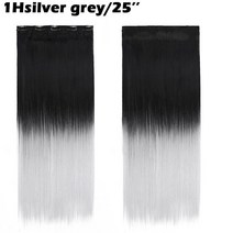 붙임머리 앞머리가발 HAIRRO-긴 스트레이트 클립 인 헤어 익스텐션 46-76CM 5 합성 브라질 가짜 블랙 피스, 22 1Hsilver grey-25inch