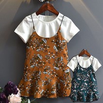 아이하루 플라워 뷔스티에 라운드티+끈 원피스