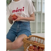 트리플에스 봄 가을 메르시 영문레터링 반팔 모달 티셔츠