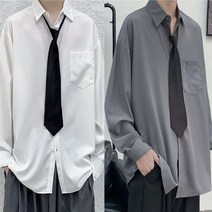 봄 가을 남성 캐주얼 정장 남방 긴팔 셔츠 카라 넥타이 포함무지