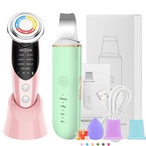 뷰티디바이스7in1 RF EMS 페이셜 리프팅 디바이스 LED 광자 페이스 마사지기 + 초음파 스킨 스크러버 진동, 03 Pink and Green