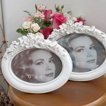 깔끔한 화이트 꽃장식 탁상용 타원 액자 아이성장 포토 소형 돌사진, 6×4