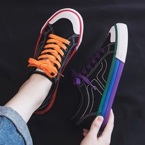 도오빠 코코쇼 여성 캔버스 스니커즈 운동화 2CM 로우힐 플랫 레이스업 레인보우 사계절 여자운동화 캔버스화 신발