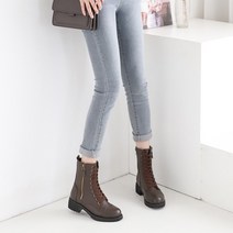 230-260mm 천연 소가죽 빅 사이즈 발 편한 여자 미들 통굽 워커 신발 슈즈