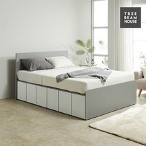 트리빔하우스 트리빔하우스 스마트 높은수납 침대 - Q [7존 독립 라텍스탑 매트리스 포함], 그레이화이트