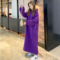 위위브렌 여성용 캐주얼 빅사이즈 긴팔 후드 롱원피스