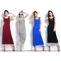 [리더스] 여성 무지 민소매 나시 롱 비치원피스 데일리룩 비비드컬러