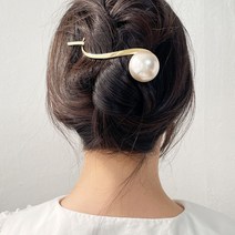 왕진주 메탈 물결 집게핀 헤어클립 올림머리 바나나핀