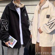 JUST FEEL!NG 빅사이즈 긴팔 남성용 자켓 와이드핏 잠바 케쥬얼 레터링 자수 포켓 카고재킷 패션