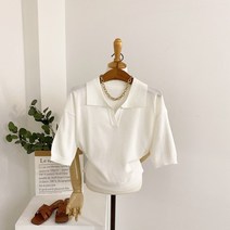 클로라 베이직 반오픈 반팔 카라 니트(5color)