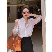 에프터블라우스 초 가을 디자인감각 코트 여성 이니셜 자수 와이드 루즈핏 슬림핏 레쉬 긴 소매 와이셔츠 3034054528