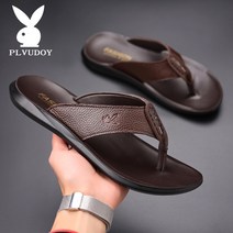 남성 샌들 [탑 레이어 소 가죽] 여름 샌들 남성 플립 플롭 캐주얼 비치 신발 정품 가죽 통기성 홈 미끄럼