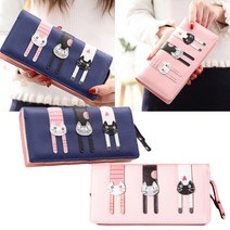 초등장지갑 어린이지갑 심플 여학생 여중생 고등학생 생일선물 귀여운 3고양이 인조PU 18.5CM 고양이 장지갑