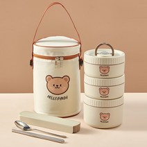 보온통 보온죽통 보온 도시락통 스텐도시락통 대용량 316스텐진공 도시락가방 수저 세트, 1400ml, 베이지 세트