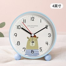 에끌 예쁜탁상시계 신혼선물 알람시계 작은 알람 시계 북유럽 스타일의 시계 책상 시계 전용 침대 옆 어린이 만화 음소거 데스크탑 침실-12589, 18. 블루 베어 4 인치 [야간