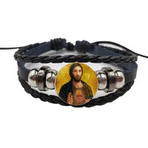 기독교용품 개신교 18nn 예수님의 신성한 마음 기독교 팔찌 남자 여자의 패션 다층 짠 가죽 생일 선물, 09 7