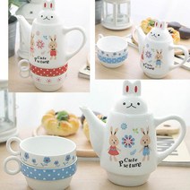 래빗 티포트+머그잔2개세트(티포원 티포트커피잔세트), 500ml, 레드