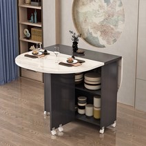 북유럽풍 확장형 접이식 식탁테이블 식탁 4인용 6인용 다용도 테이블 라이트, 모방흰색 대리석/검은색캐비닛/대형 원형1.2m(식탁)