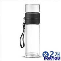 ForU527 이중글라스 차우림 티보틀 320ml 블랙 차망물병 2개 휴대용텀블러
