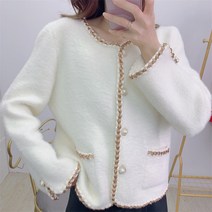Baiwife 가을 가디건 여 쇼트 금실 니트 탑 다운 코트 여