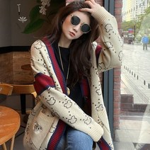 FANSYLI 여성 봄과 가을 루즈핏 캐쥬얼 자수 가디건 니트 점퍼 W2T3