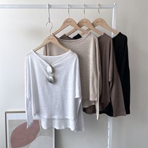 린넨 앞뒤 언발 루즈핏 라운드 넥 무지 긴팔 티 4컬러