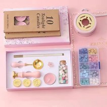 실링왁스세트 스탬프 왁스씰 청첩장 엽서 밀랍 인장 봉인도장, 핑크9p+난로+10색비즈+20양초