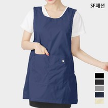 주머니가 있는 얇고 가벼운 앞치마 원피스형 가운 유니폼, M, 네이비(sfwae215)