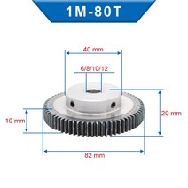 웜기어 베벨기어 톱니바퀴 1Piece 1M80T 평 기어 보어 크기 6 / 8 10 /12mm 휠 저 탄소강 소재 모터 용, 01 80 Teeth_06 10x3x1.4 mm, 01 80 Teeth_06 10x3x1.4 mm