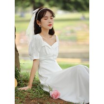 셀프 웨딩 드레스 신부 예복 유니크 넥라인 원피스