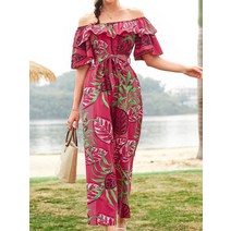 여름점프수트 여름 패션 꽃 점프 슈트 여성용 반팔 쉬폰 바지 홀리데이 비치