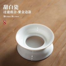 보이차 거름망 필터 Dehua 흰색 도자기 달콤한 흰색 메쉬 깔때기 세트 차거름망, 필터 조합  퍼플 골드 엣지