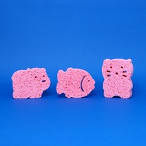베일리 아기목욕스펀지 3종 세트 순식물성 셀룰로오스, 3개, 핑크