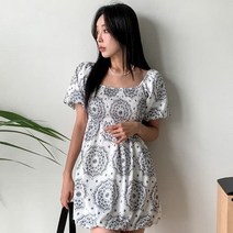 디작소 여성 네드 페이즐리 스모크 반팔 미니 원피스