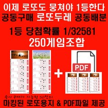 뭉치면 1등 로또두레250게임조합 바로 로또구매시 사용가능한 마킹된 로또용지 및 PDF제공 1등당첨확률 1/32581