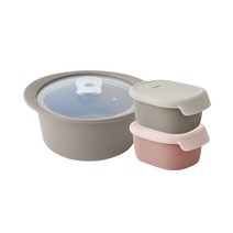 퍼기 이유식 실리콘 멀티 찜기 소형1P+이유식 보관 용기 2P, 3개, 토프브라운+혼합2개